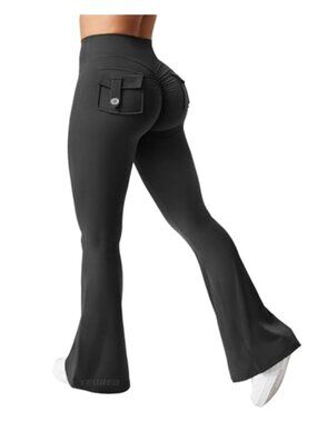 Flare Leggings with Pockets for Women Tummy Control Scrunch Workout Yoga Pants